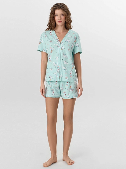 картинка Комплект домашний женский зеленый с принтом от магазина стильной одежды Mark Formelle