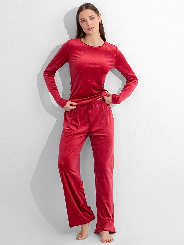Комплект домашний женский велюровый красный - 7