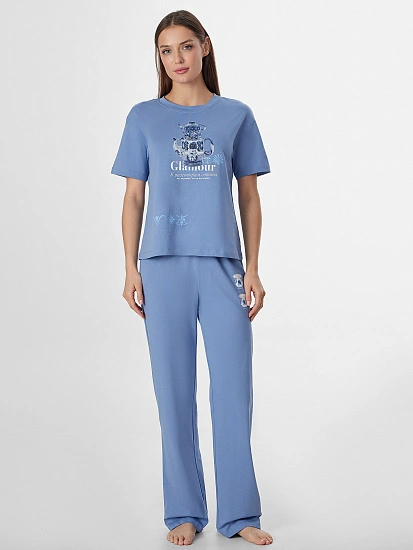 картинка Комплект домашний женский синий с надписью от магазина стильной одежды Mark Formelle
