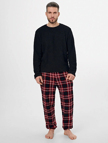 Комплект домашний мужской черный с меховым ворсом