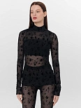 Джемпер женский черный из сетки с цветочным принтом