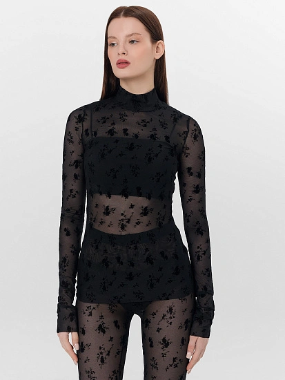 картинка Джемпер женский черный из сетки с цветочным принтом от магазина стильной одежды Mark Formelle