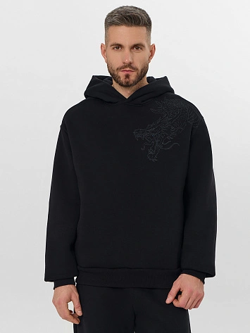 Теплое худи мужское черное с начесом