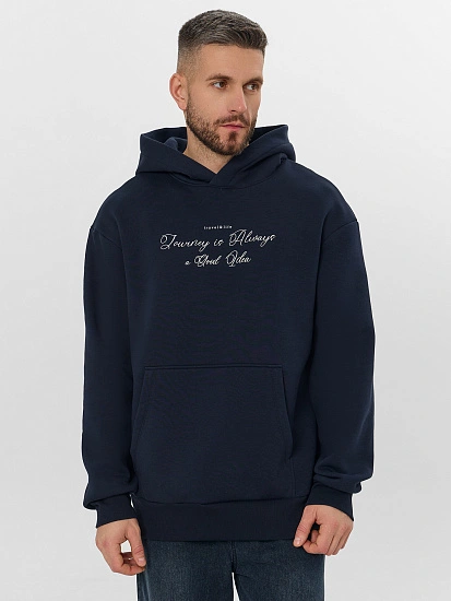 картинка Теплое худи мужское синее с начесом от магазина мужской одежды Mark Formelle