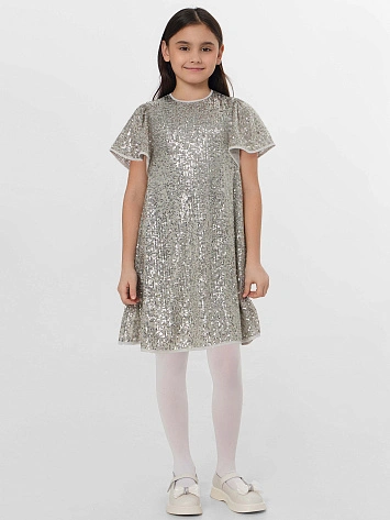 Нарядное платье для девочек с серебристыми пайетками