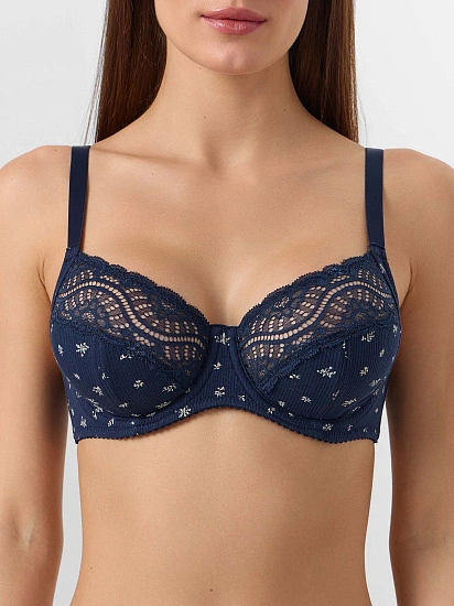 картинка Бюстгальтер женский синий с кружевом от магазина стильной одежды Mark Formelle