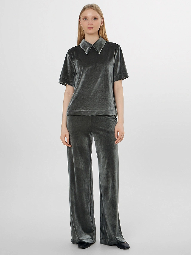 Поло велюровое женское зеленое - 3