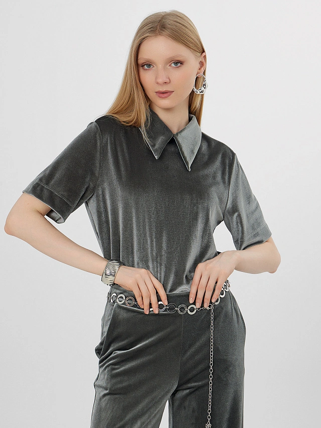 Поло велюровое женское зеленое - 5