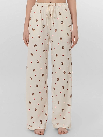 Брюки домашние женские бежевые с принтом