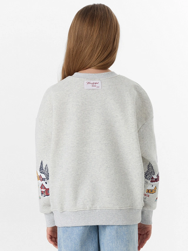 Теплый свитшот для девочек серый с начесом - 3