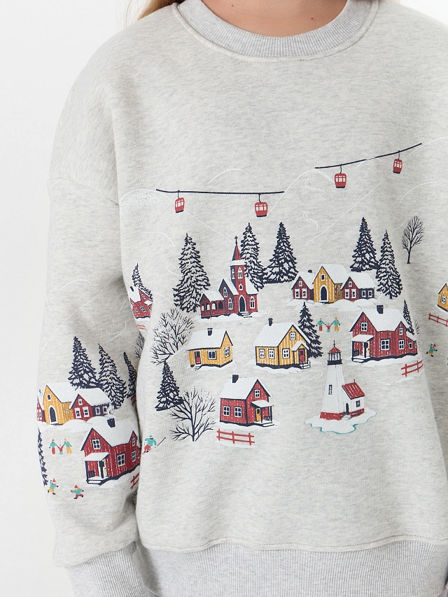 Теплый свитшот для девочек серый с начесом - 5