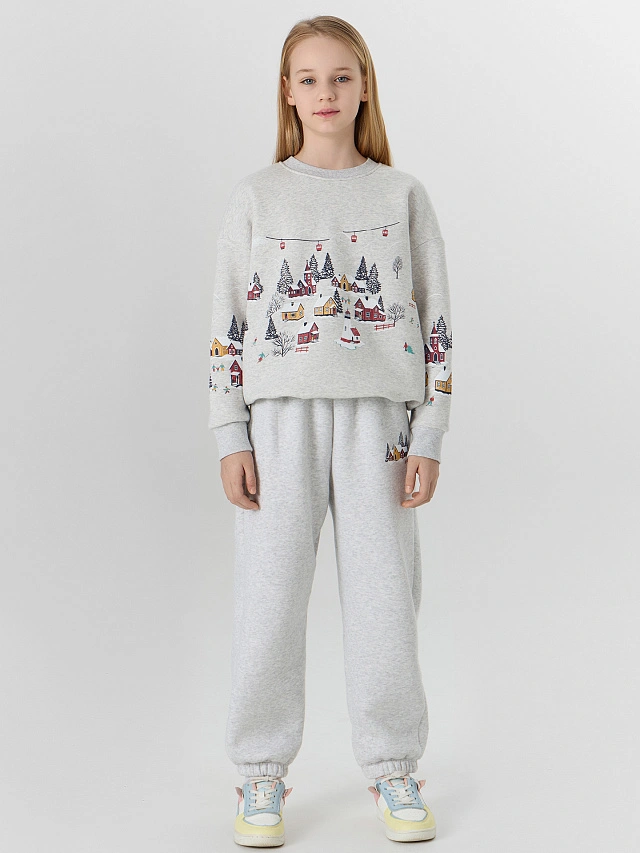 Теплый свитшот для девочек серый с начесом - 9
