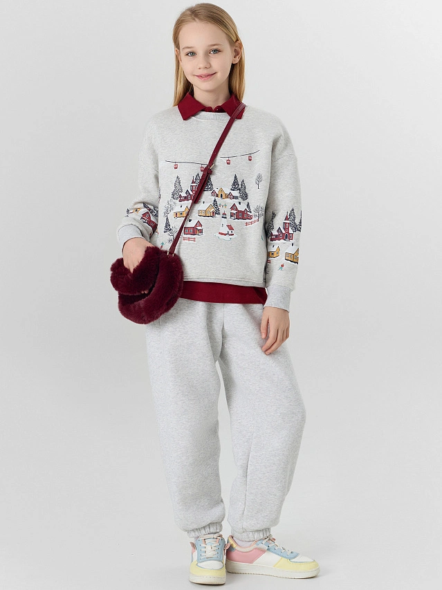 Теплый свитшот для девочек серый с начесом - 10