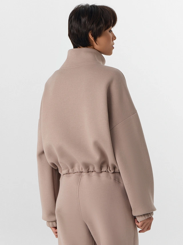 Теплая толстовка женская бежевая на молнии с начесом - 2