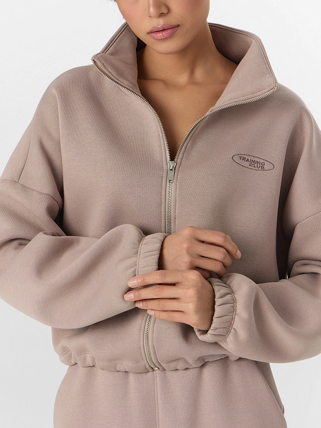 Теплая толстовка женская бежевая на молнии с начесом - 4