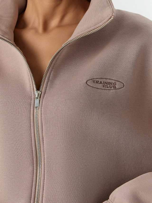 Теплая толстовка женская бежевая на молнии с начесом - 5