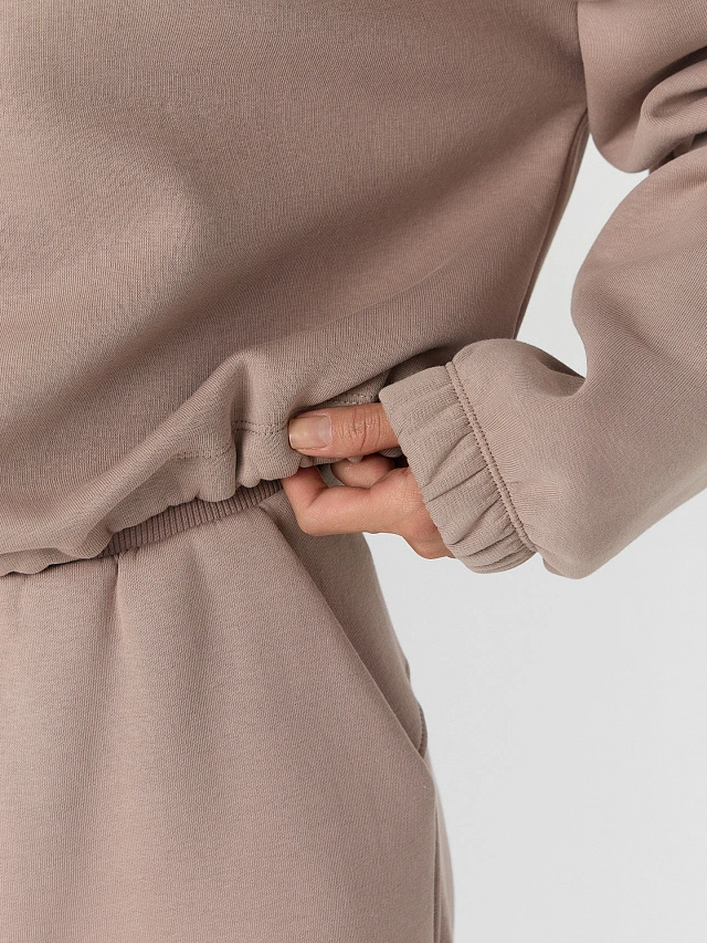 Теплая толстовка женская бежевая на молнии с начесом - 6