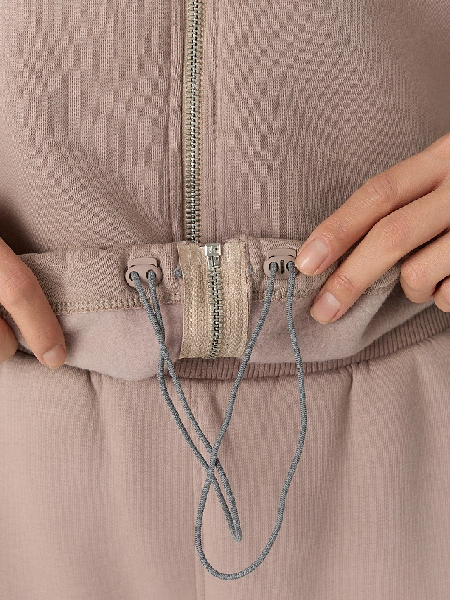 Теплая толстовка женская бежевая на молнии с начесом - 8