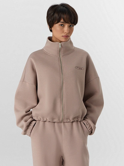 картинка Теплая толстовка женская бежевая на молнии с начесом от магазина стильной одежды Mark Formelle