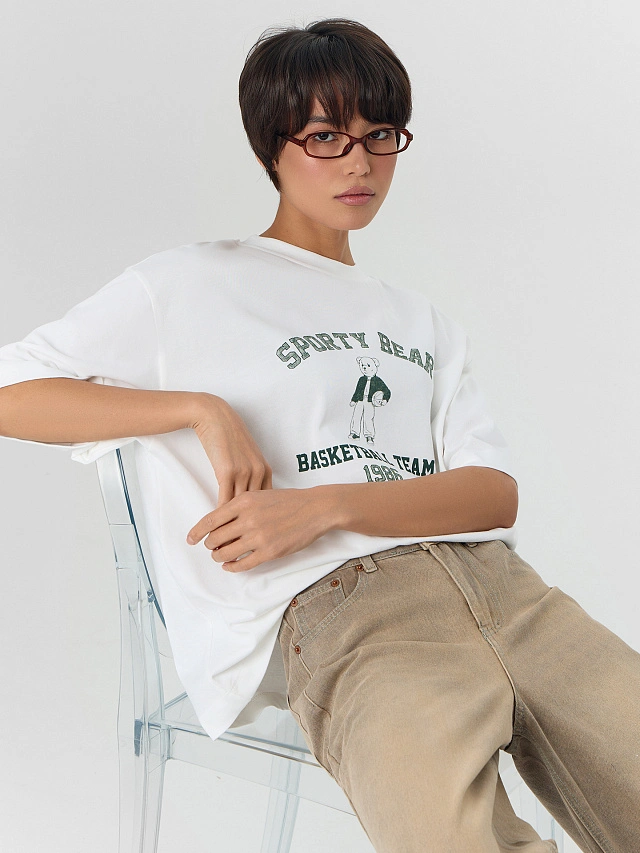 Футболка женская белая оверсайз - 6