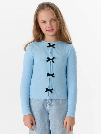 картинка Джемпер для девочек голубой с декоративными бантиками от известного бренда одежды для девочек Mark Formelle