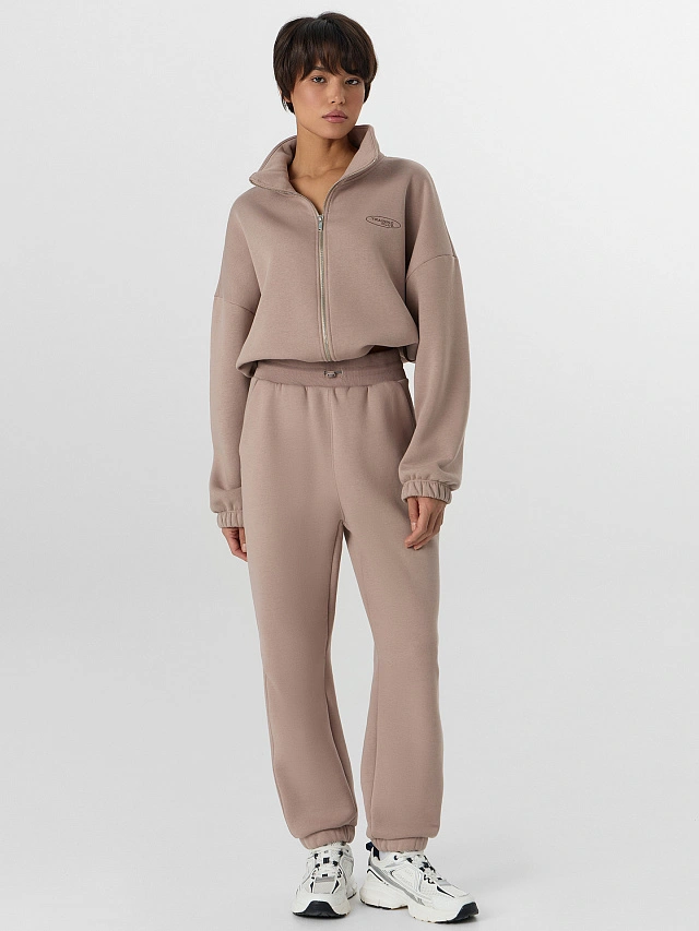 Брюки спортивные женские бежевые с начесом - 3