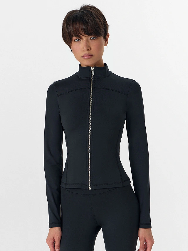 Рашгард спортивный женский на молнии черный - 4