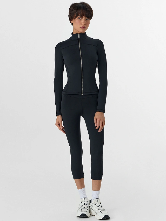 Рашгард спортивный женский на молнии черный - 6