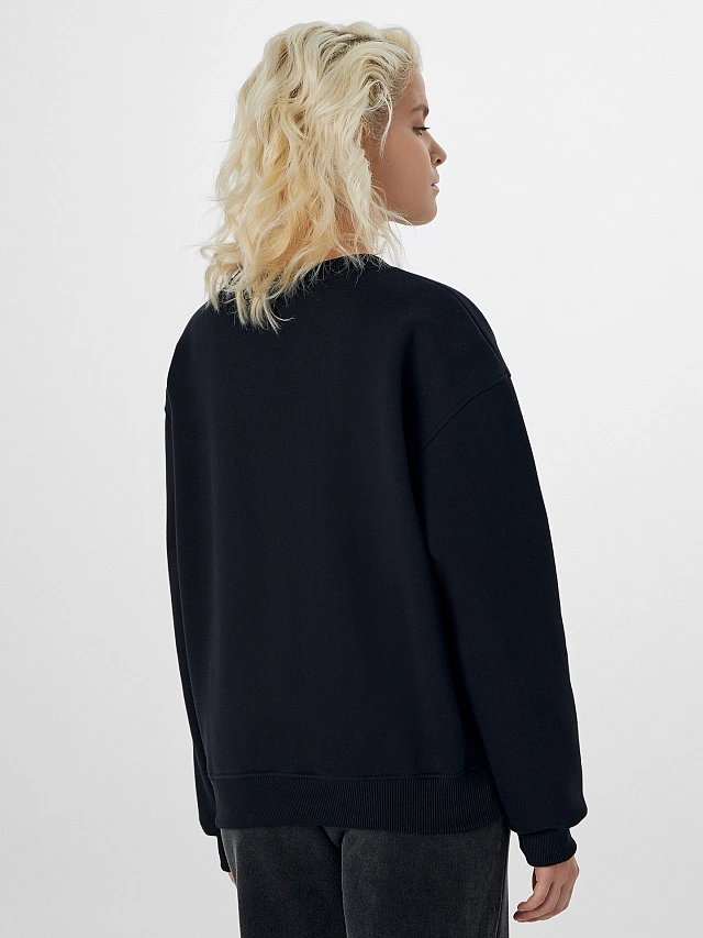 Теплый свитшот женский черный с начесом - 2