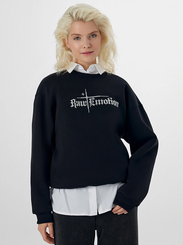 Теплый свитшот женский черный с начесом - 8