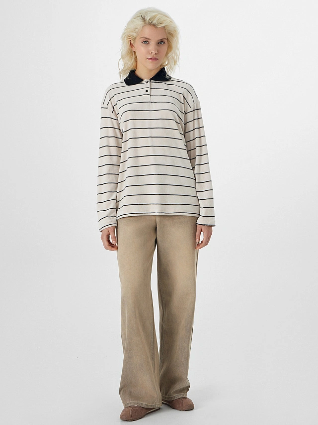 Поло женское бежевое в полоску - 3