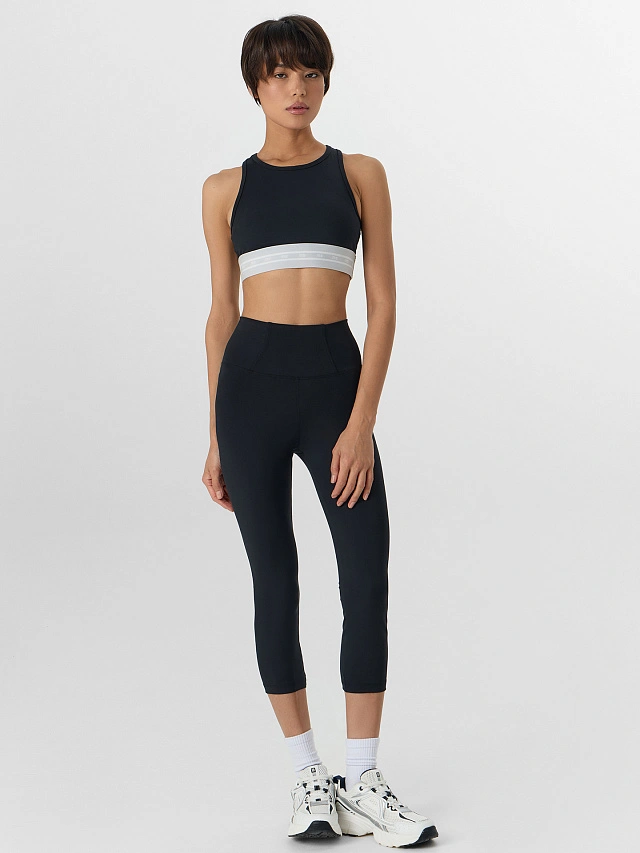 Бриджи спортивные женские с высокой линией талии черные - 4