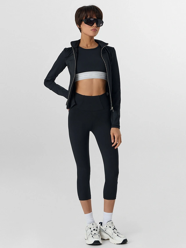 Бриджи спортивные женские с высокой линией талии черные - 13