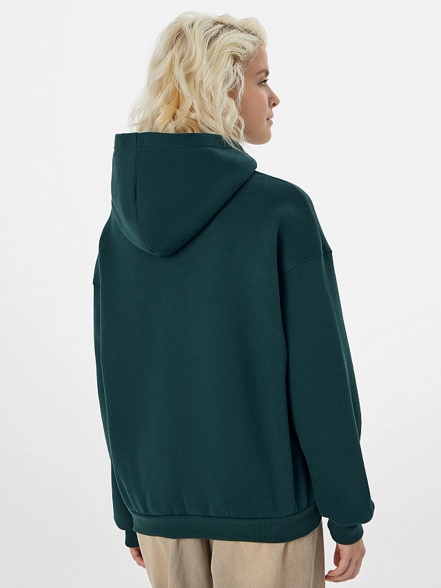 Теплое худи женское зеленое с начесом - 4