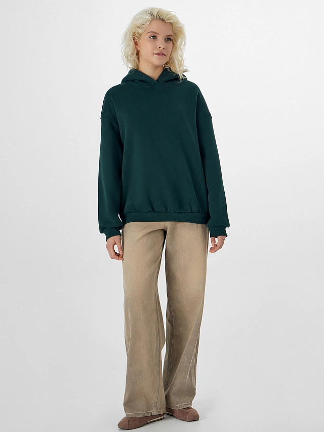 Теплое худи женское зеленое с начесом - 5