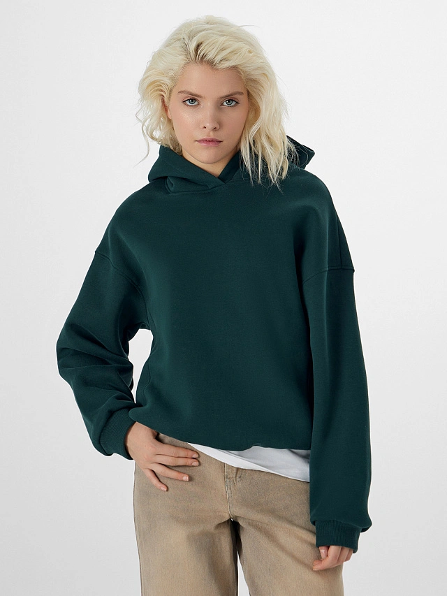 Теплое худи женское зеленое с начесом - 9