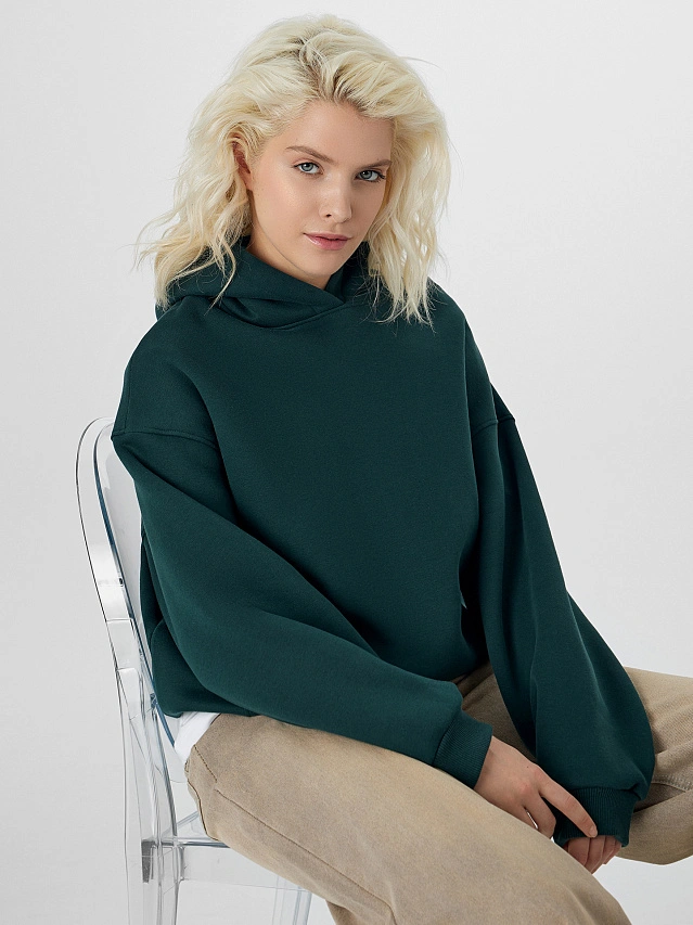 Теплое худи женское зеленое с начесом - 10