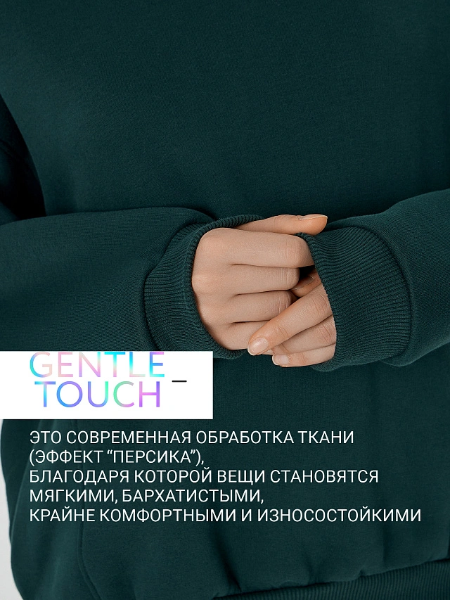 Теплое худи женское зеленое с начесом - 3
