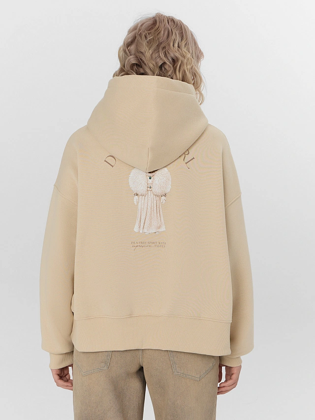 Теплое худи женское бежевое с начесом - 2