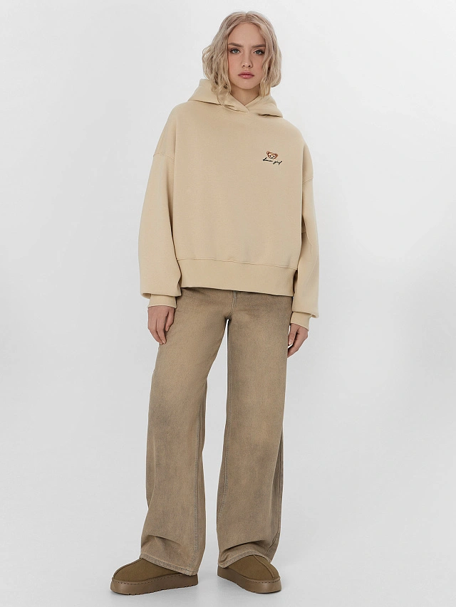 Теплое худи женское бежевое с начесом - 3