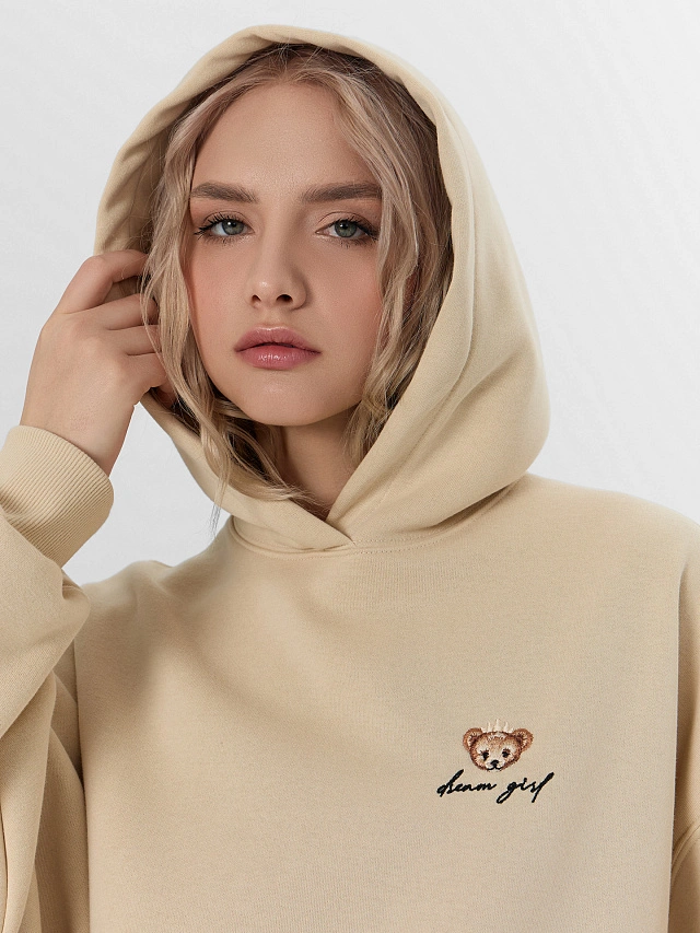 Теплое худи женское бежевое с начесом - 4