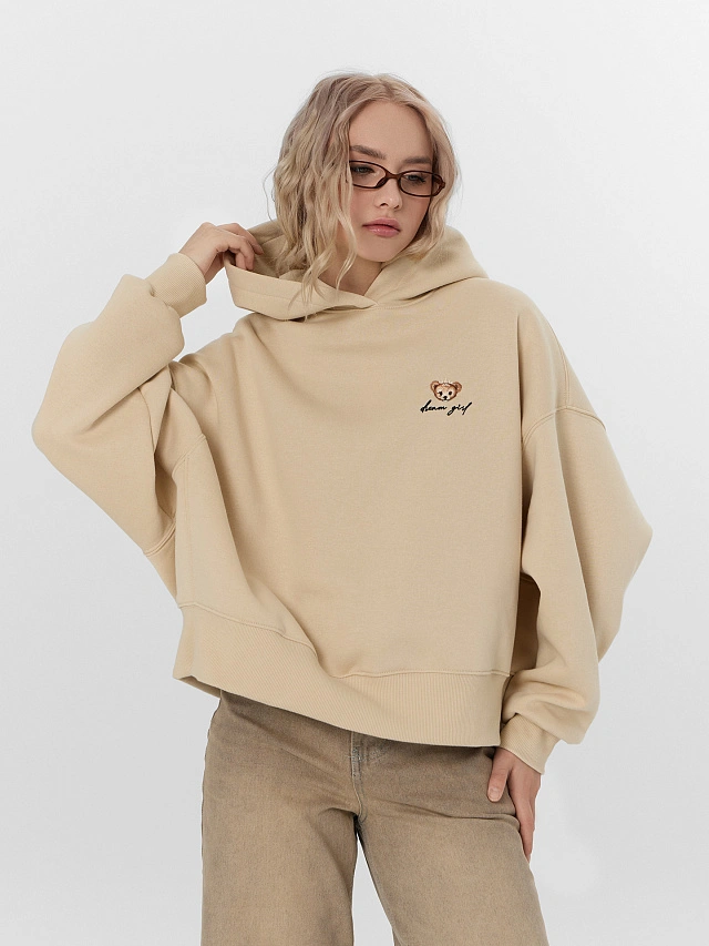 Теплое худи женское бежевое с начесом - 8