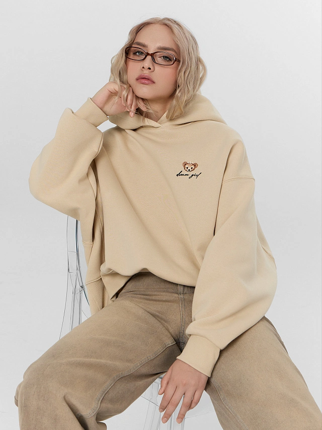 Теплое худи женское бежевое с начесом - 9