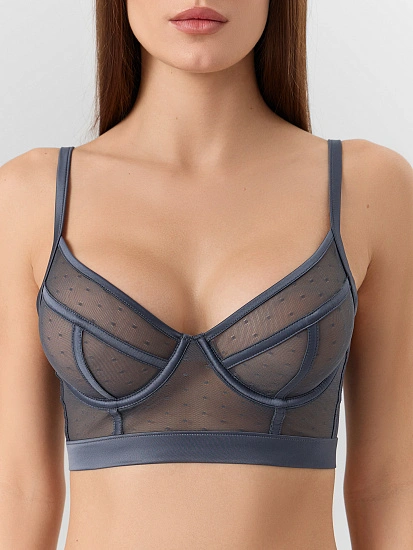 картинка Бюстгальтер женский с мягкими чашками серый из сетки от магазина стильной одежды Mark Formelle