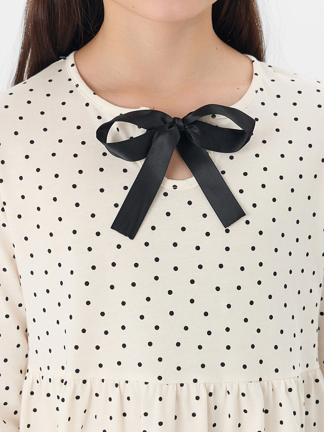 Платье для девочек бежевое с принтом в горошек - 3