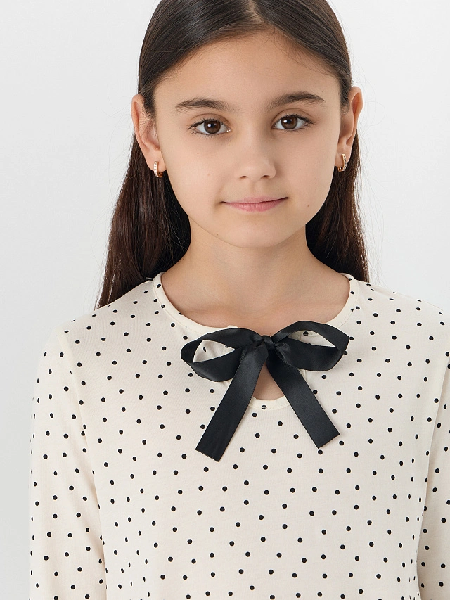 Платье для девочек бежевое с принтом в горошек - 4