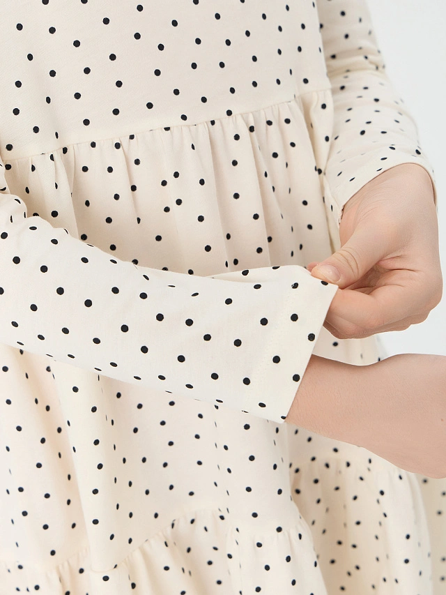 Платье для девочек бежевое с принтом в горошек - 5