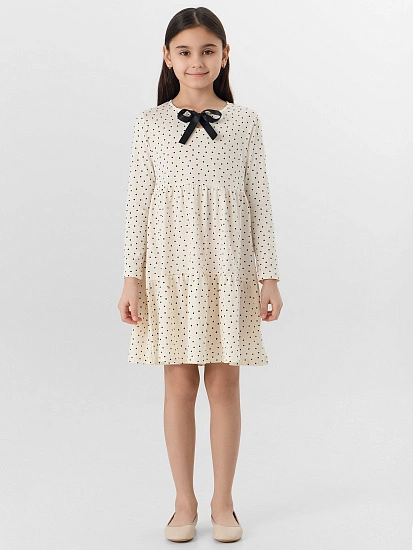 картинка Платье для девочек бежевое с принтом в горошек от известного бренда одежды для девочек Mark Formelle