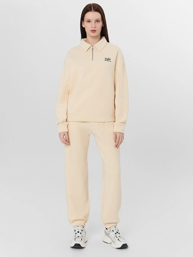 Джемпер женский молочный с застежкой-молнией - 3