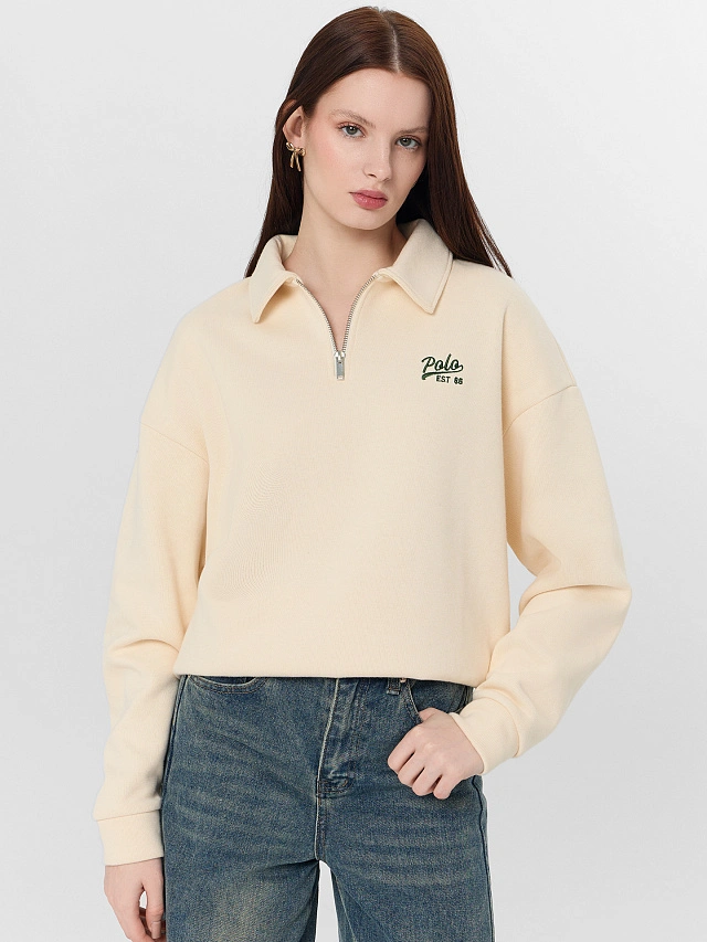 Джемпер женский молочный с застежкой-молнией - 7